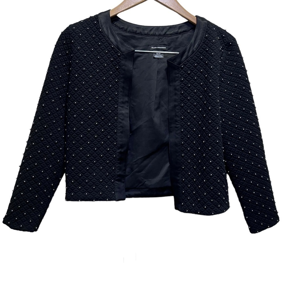 Club Monaco Black & Silver Beaded Cropped Jacket Sz XS